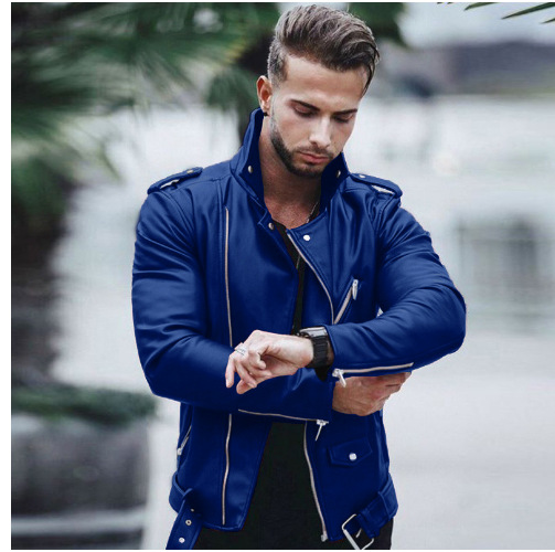 Vyriškas odinis paltas plius dydžio madinga plona odinė striukė