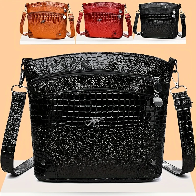 Naiste moodne retro krokodillimustriga kullerkott, mitme taskuga õlakott, igapäevane pendelrännaku sadulakott, reisikott