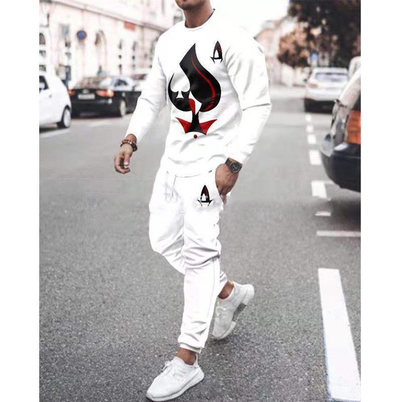 [Dviejų dalių rinkinys] 2024 m. rudens žiemos vyrų 3D skaitmeninis spausdinimas laisvas ilgomis rankovėmis megztinis su apvaliu kaklu + sportiniai kelnės [kostiumas]