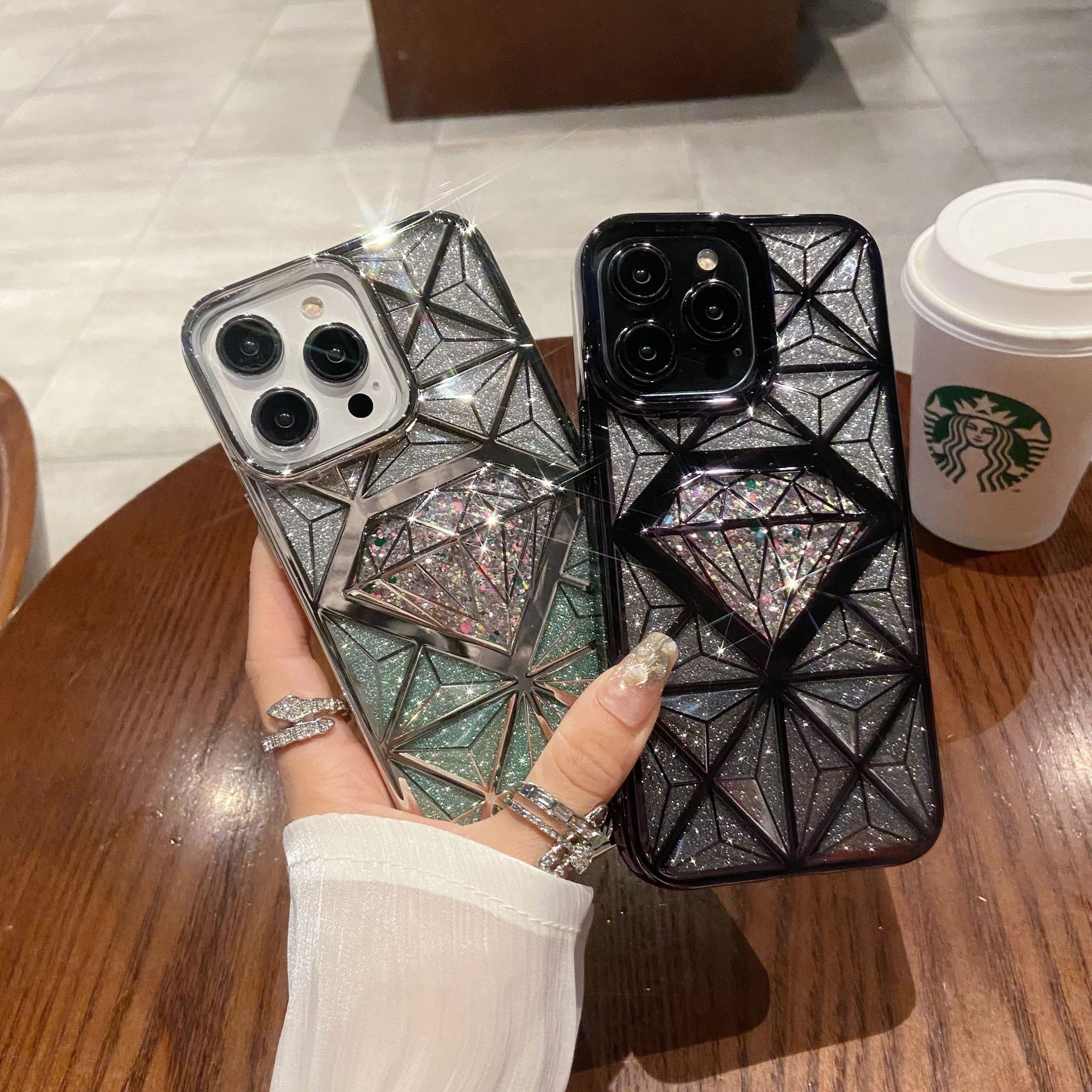 🌬🥰✨Trimatis deimantinis/galvanizuotas mobiliojo telefono dėklas, tinkantis iphone📱gradiento blizgučiais apsaugine danga💍👉