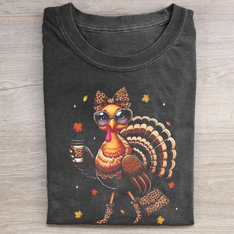 Leopard Turkey Drinking Coffee T-shirt