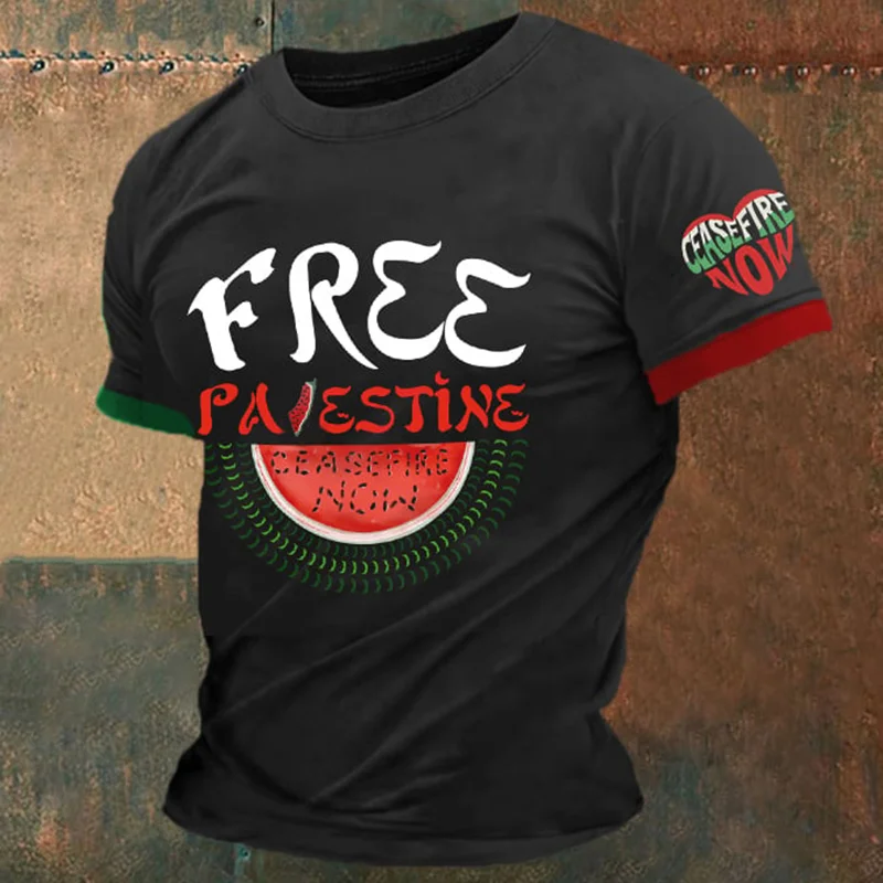 Men's Free Palestine Print Casual T-Shirt