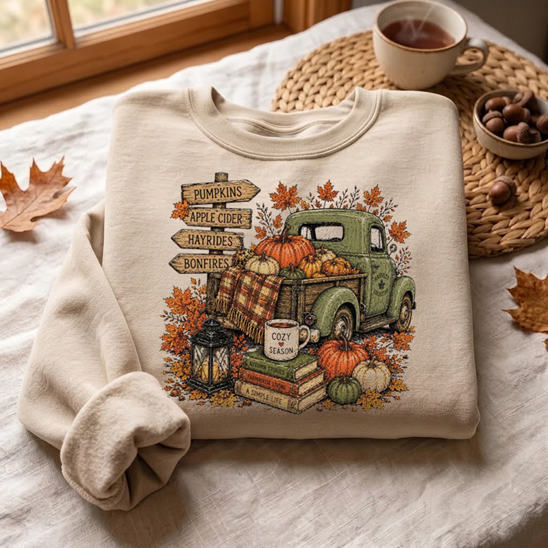 Vintage Fall Pumpkin Truck Sweatshirt