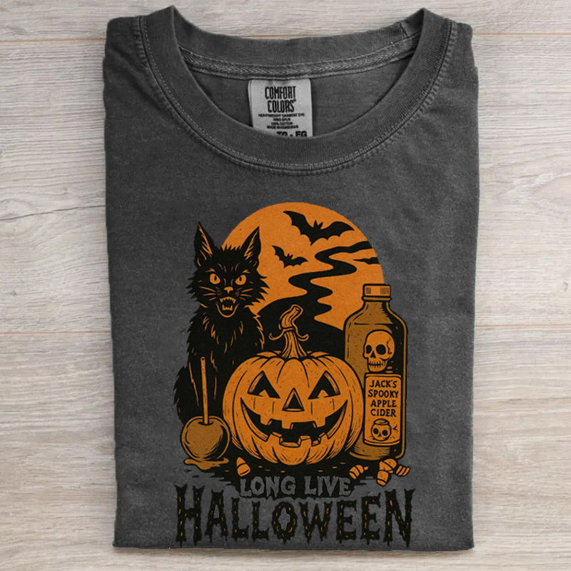 Halloween Spooky Pumpkin Black Cat T-Shirt