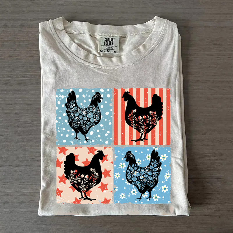 4th of July Floral Chicken T-shirt