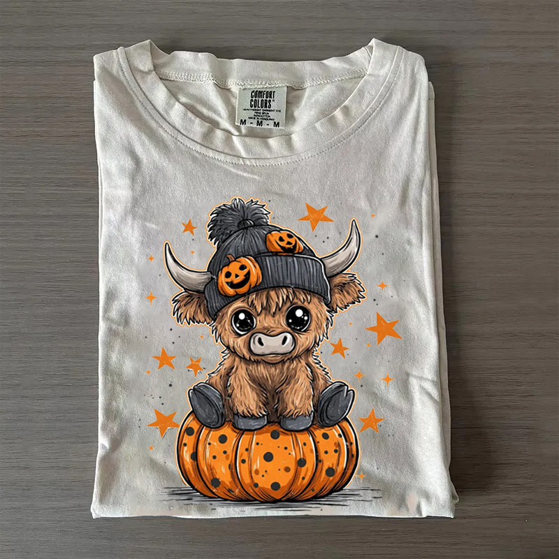 Halloween Retro Pumpkin Cow T-Shirt