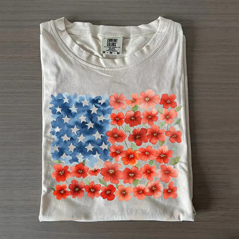 Comfort Colors Floral American Flag T-shirt