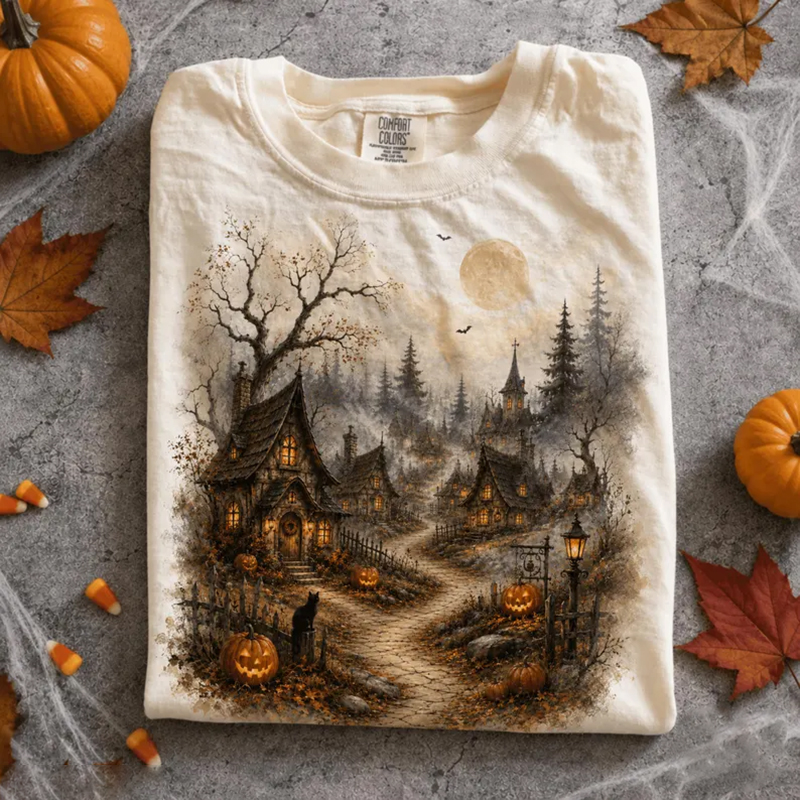 Spooky Cottagecore Village Halloween T-Shirt