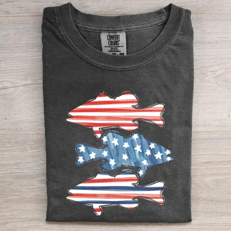 Boys fishing American Flag T-shirt