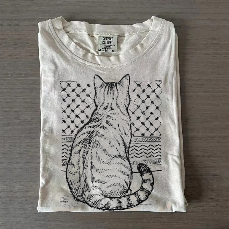 Keffiyeh Cat Free Palestine T-shirt