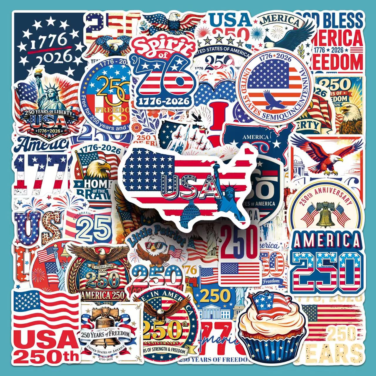 USA 250th Anniversary Stickers (50 PCS)