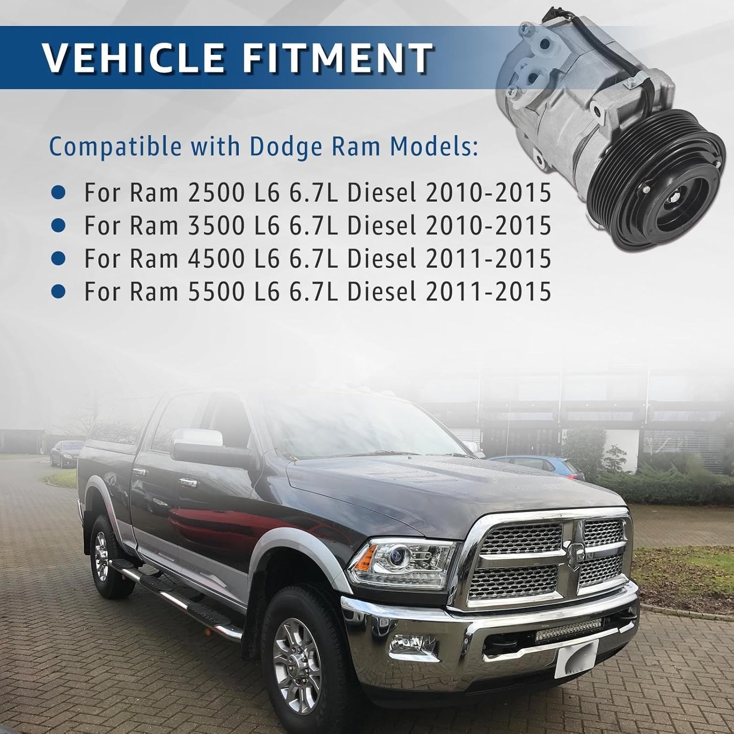 AC Compressor w/Clutch for Dodge Ram 2500 3500 4500 5500 L6 6.7L Diesel 2010-2015 #RL111444AB