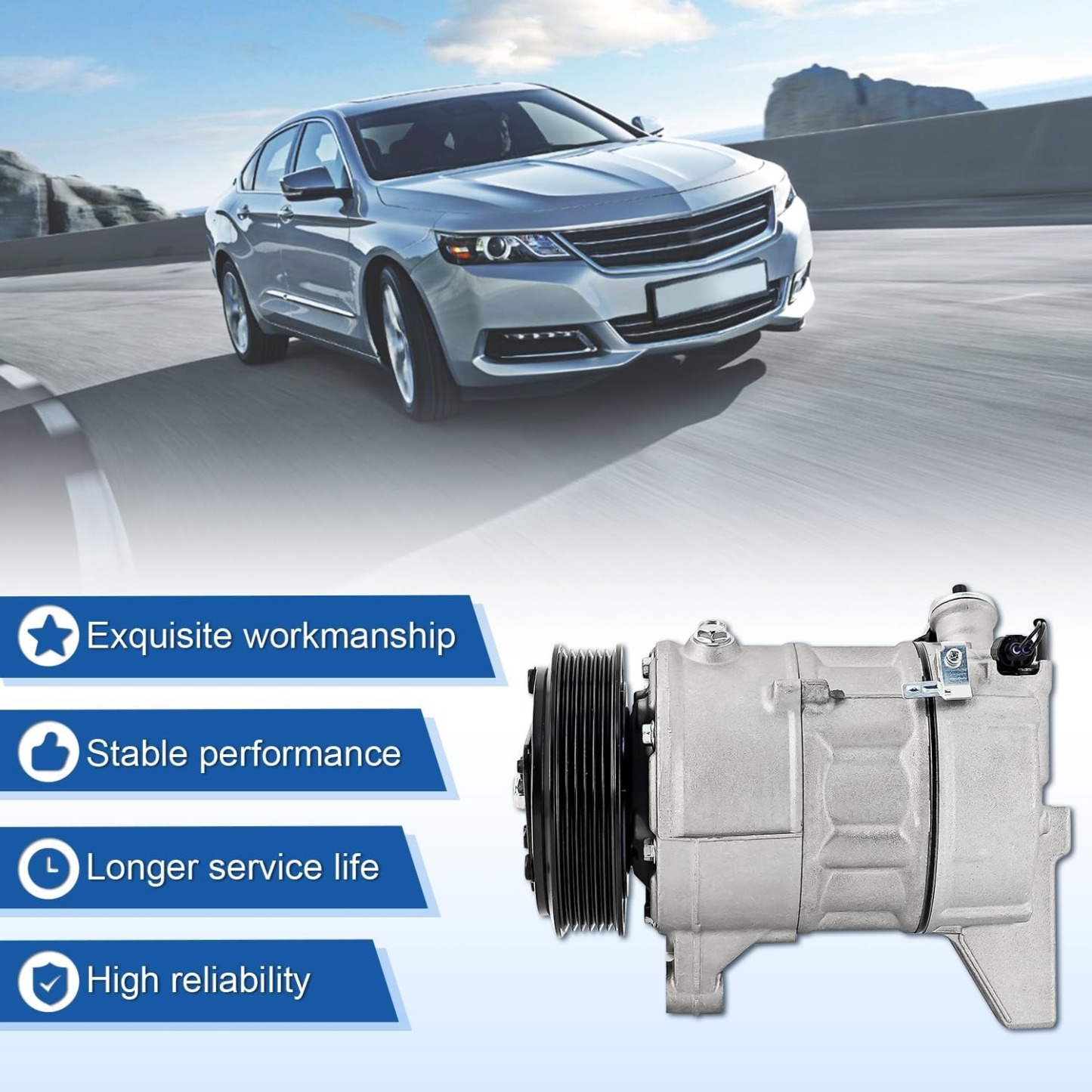 AC Compressor with Clutch for Cadillac XTS Chevy Impala Equinox GMC Terrain Buick LaCrosse