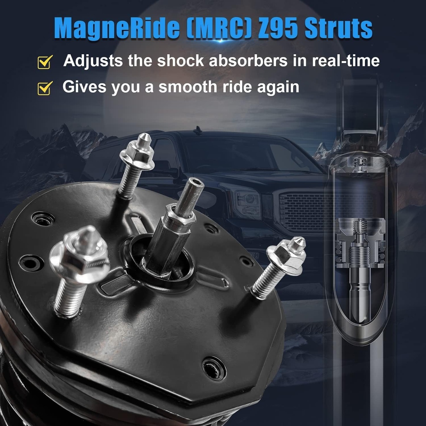 2Pcs Front Left or Right Magnetic Shock Absorber Assy Fit for 2007-2014 Cadillac Escalade Chevrolet Silverado Tahoe Suburban GMC Sierra Yukon with RPO Code Z95 (MagneRide Suspension)