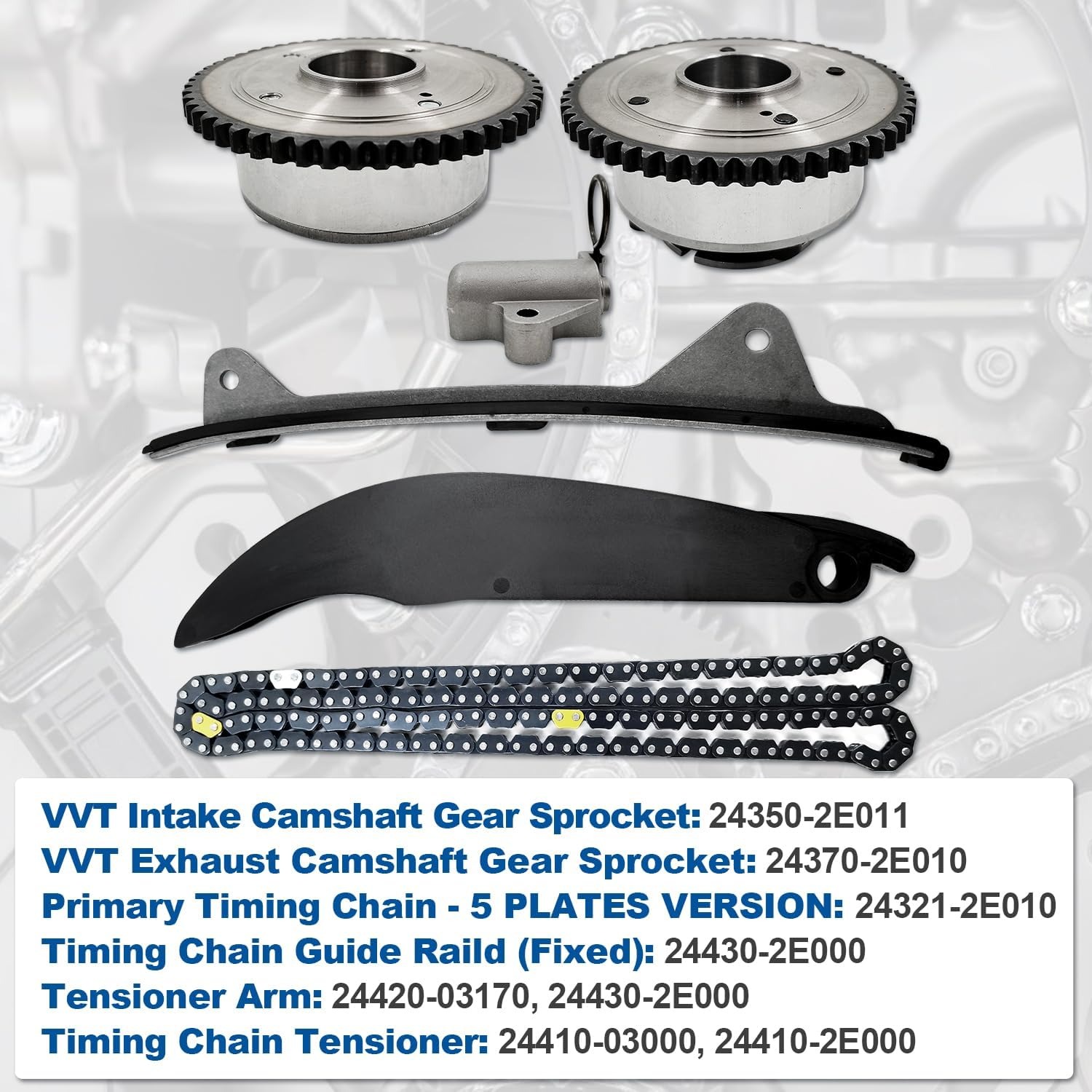 Timing Chain Kit with 2PCS Intake & Exhaust VVT Gear Sprocket Compatible With 2017-2020 Kia Forte 