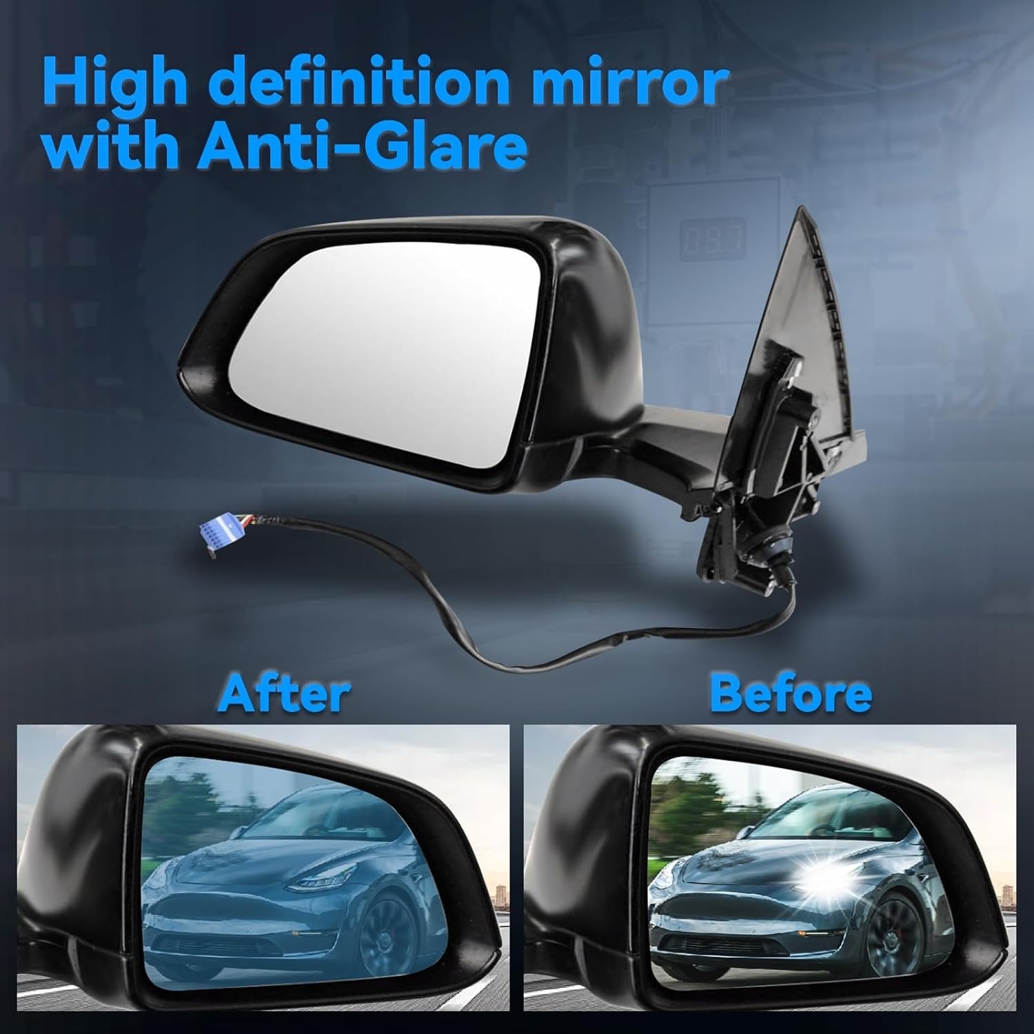 Black Left Driver Side Exterior View Mirror Compatible with Tesla Model Y 2020-2023 with Anti-Glare