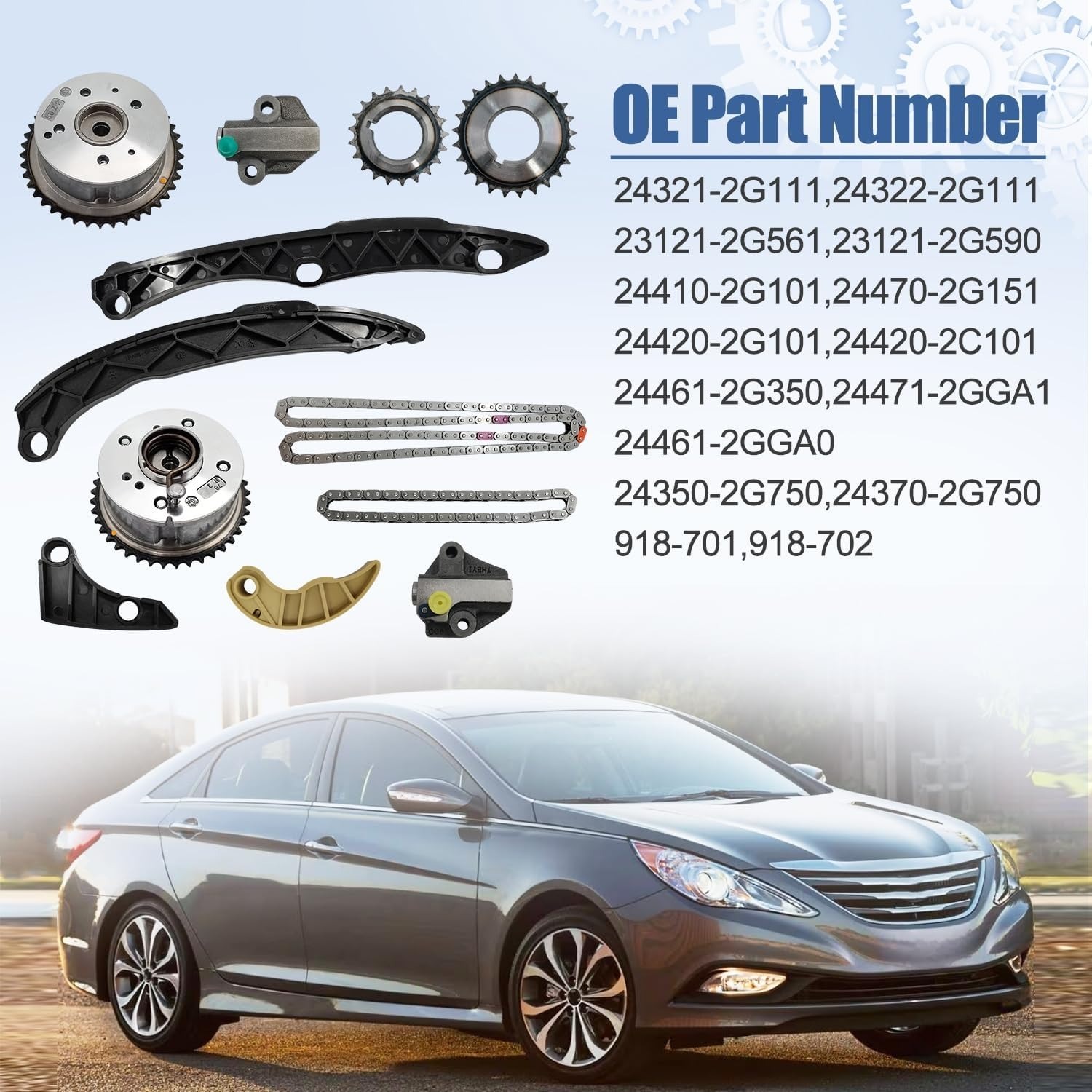 24321-2G111 Timing Chain Kit Oil Pump Gear with 2PCS VVT Gear Sprocket Fit for 2010-2014 Hyundai Sonata