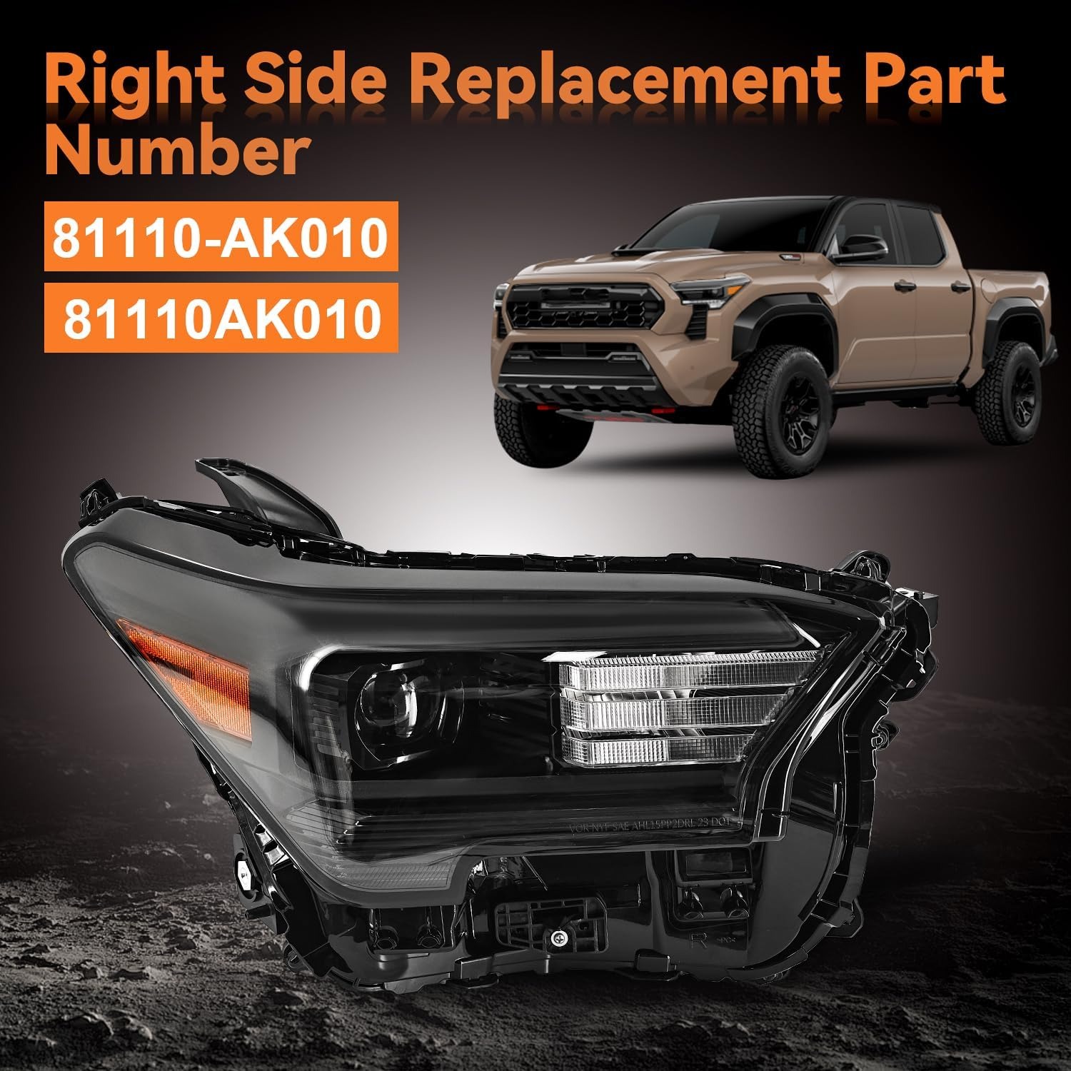 Right Passenger Side Led Lamp Headlight Assembly For 2024-2025 Toyota Tacoma TRD