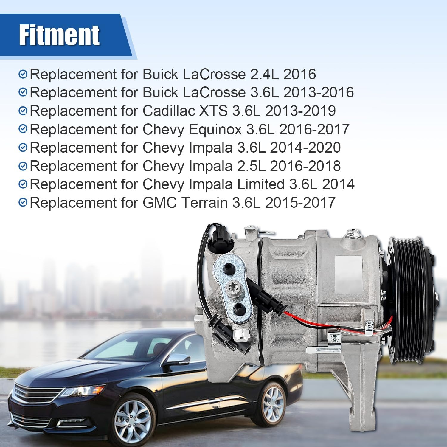 AC Compressor with Clutch for Cadillac XTS Chevy Impala Equinox GMC Terrain Buick LaCrosse