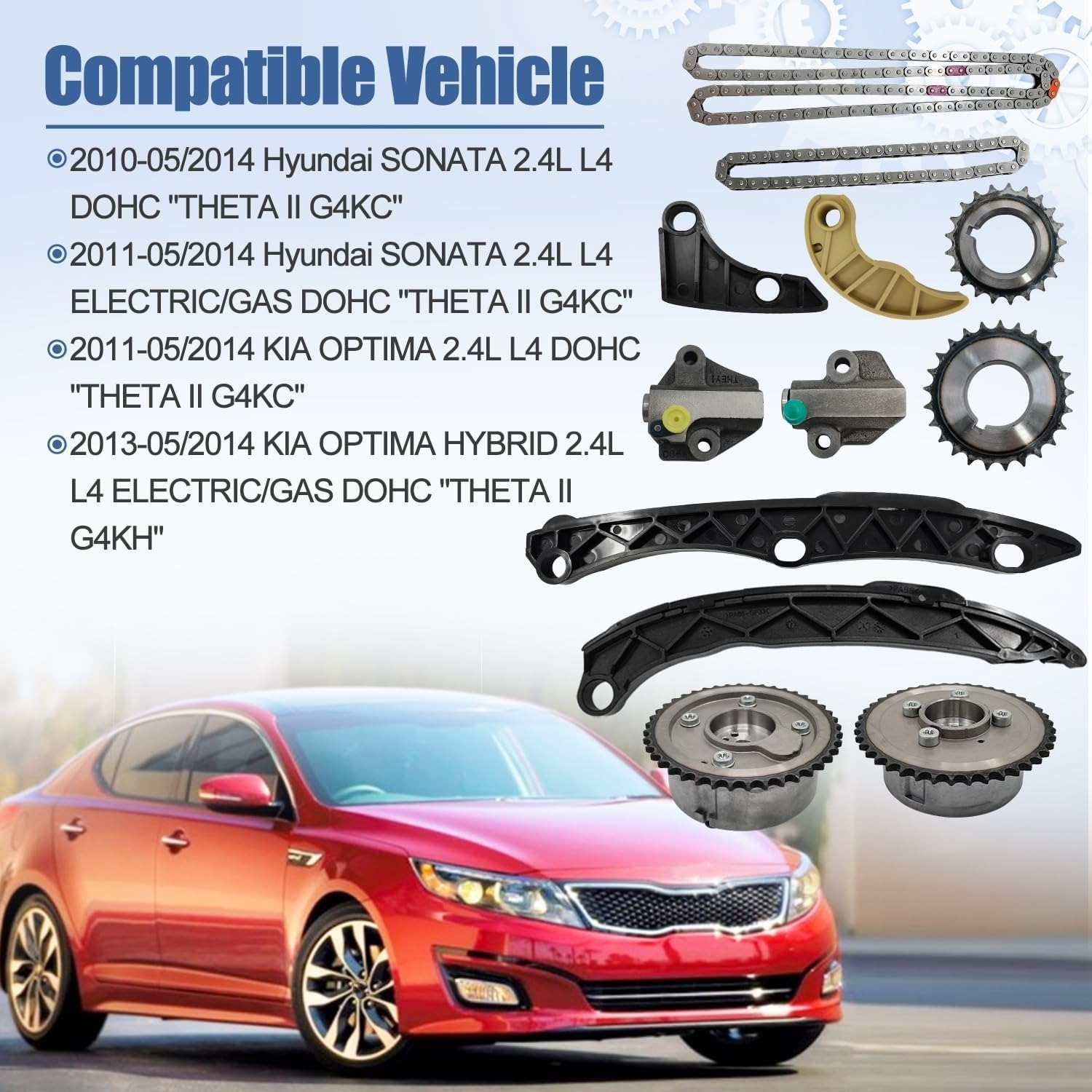 24321-2G111 Timing Chain Kit Oil Pump Gear with 2PCS VVT Gear Sprocket Fit for 2010-2014 Hyundai Sonata