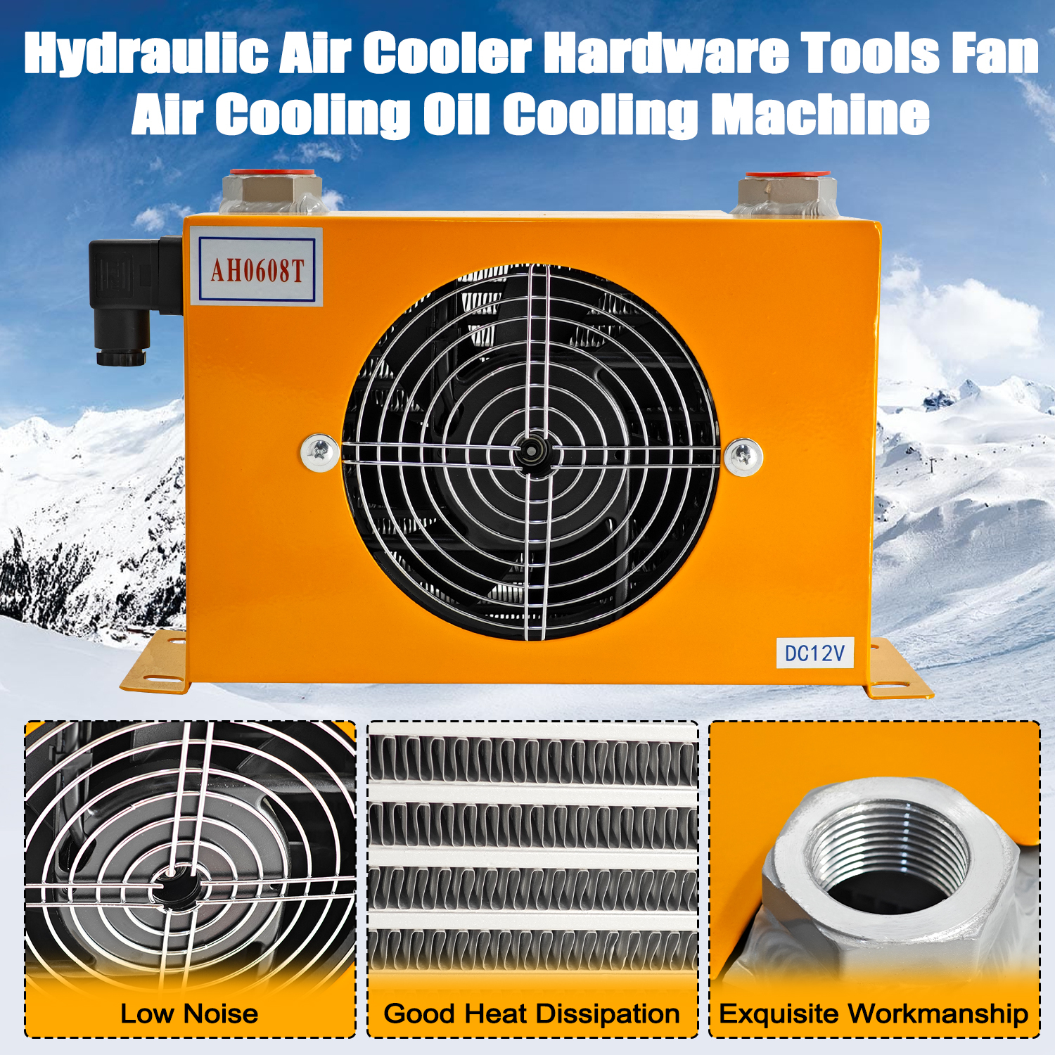 AH0608T-CA 12VDC Hydraulic Oil Cooler 60L/min 48W Hydraulic Air Cooler Air Cooled Oil Radiator Heat Dissipation Low Noise and Power Usage