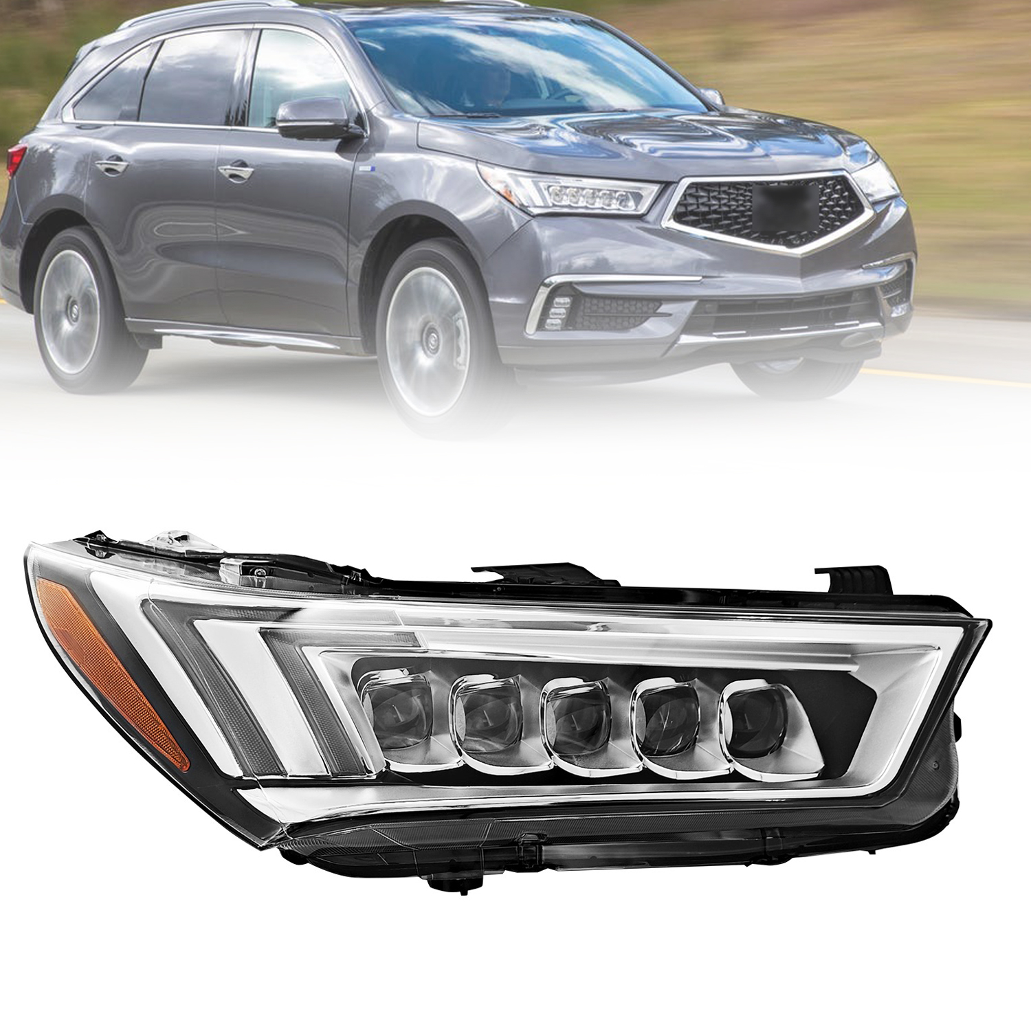 Right LED Headlight Compatible with Acura MDX 2017-2020 w/o Auto Leveling 33100-TZ5-A51 - Passenger Side