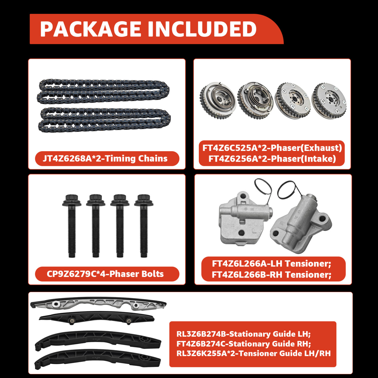 Engine Timing Chain Kit with Chains Guides Tensioners Phasers for Ford F-150 2015-2019; For Fusion Sport 2017-2019