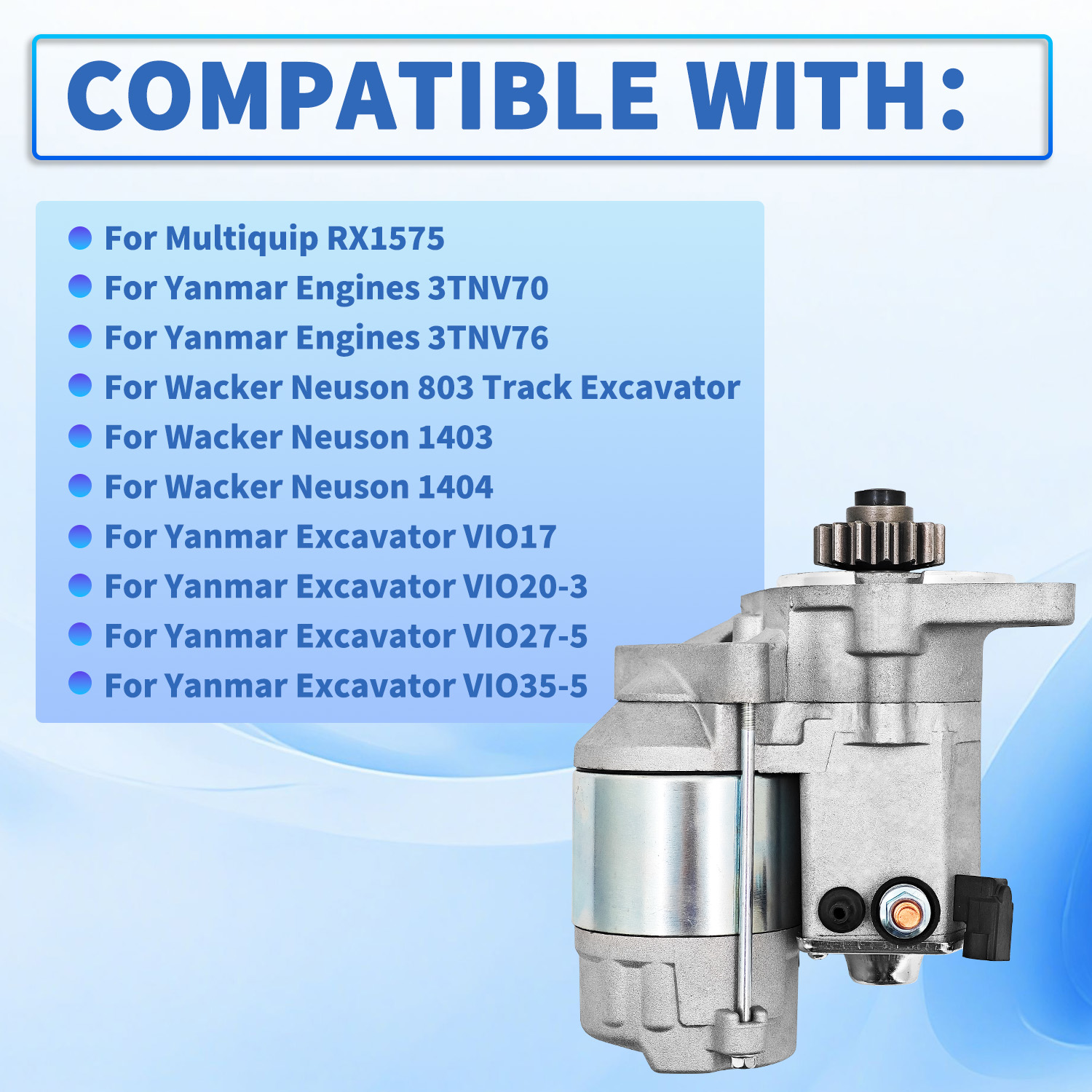 12V Starter Motor Compatible with Yanmar Excavator Vio17 Vio20-3 3TNV70 3TNV76 for Wacker NEUSON 803 1403 1404 for MULTIQUIP RX1575