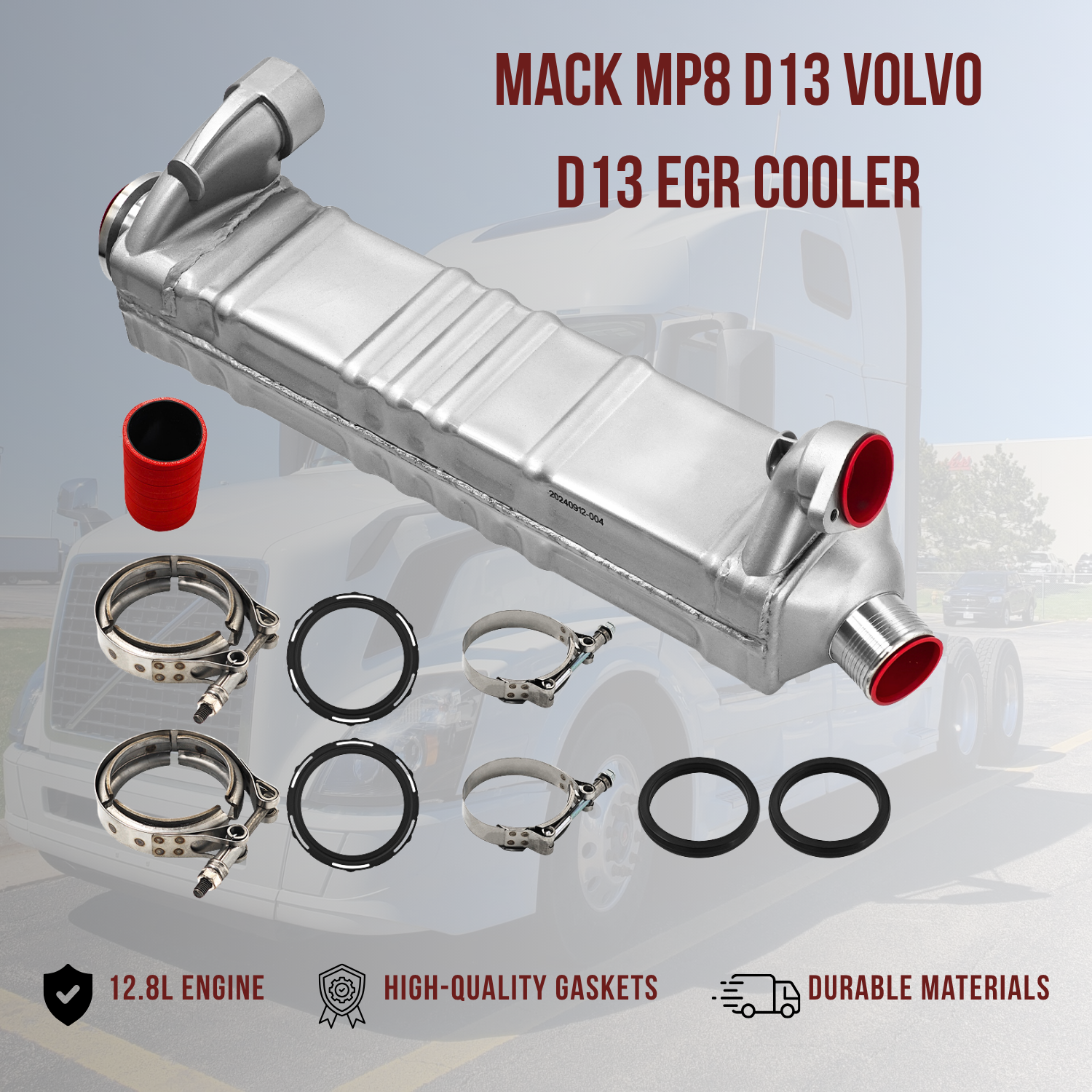Mack MP8 D13 Volvo D13 EGR Cooler New with Hose and Clamps Kit for 2008-2016 Engine 12.8L - 85136428 