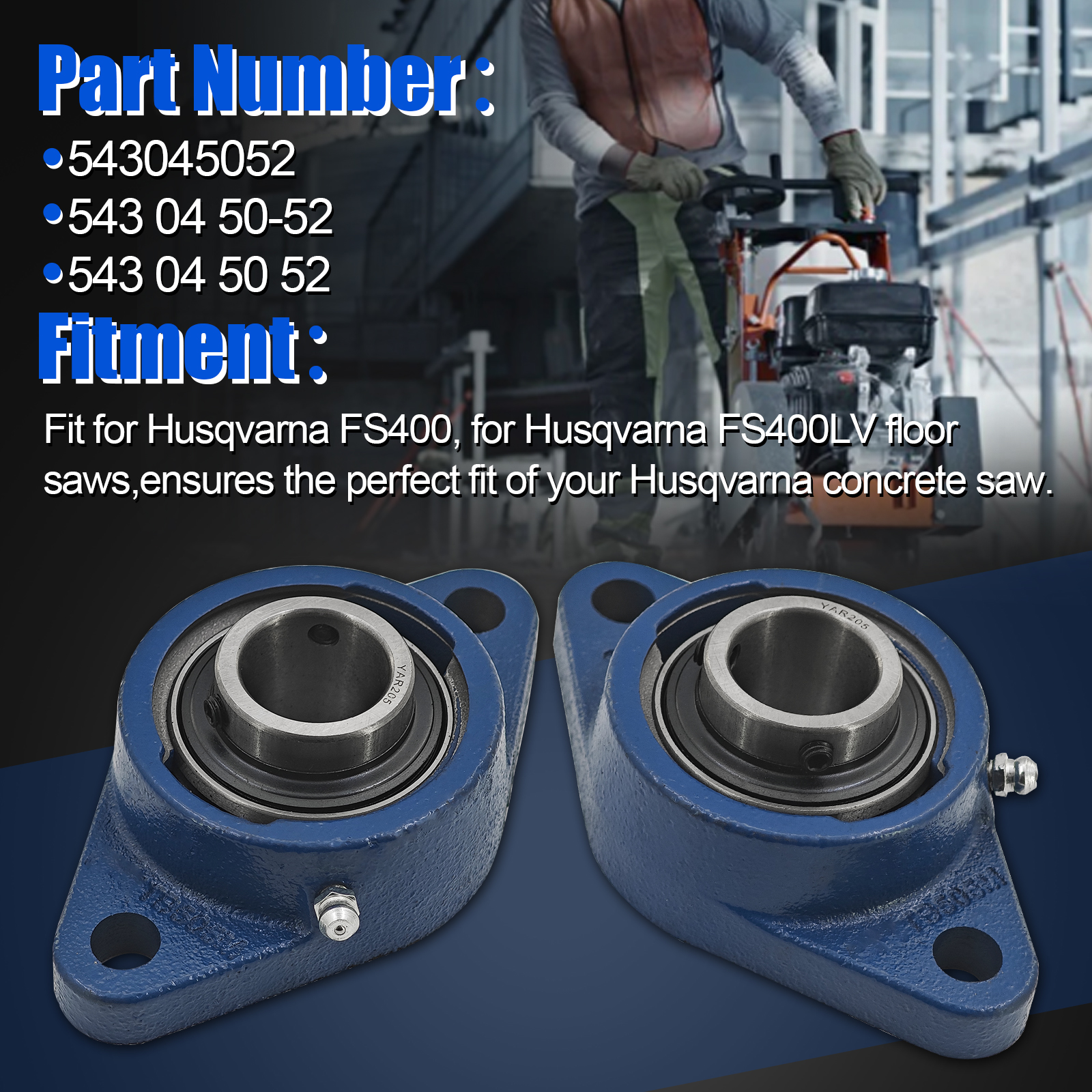 2 Pack Pillow Block Bearing Set Fit for Husqvarna FS400, for Husqvarna FS400LV Walk Behind Concrete Saws