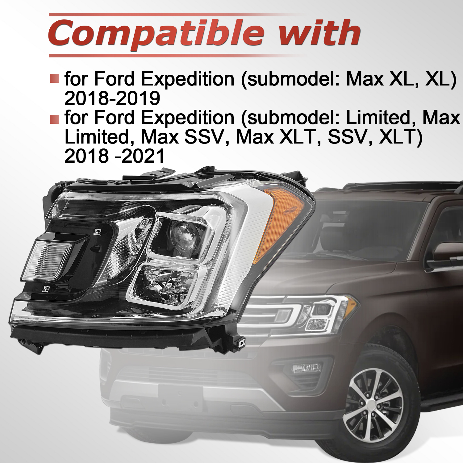 Halogen Headlight for Ford Expedition Max XL XL Limited - Left Driver Side With Bulbs 2018-2021