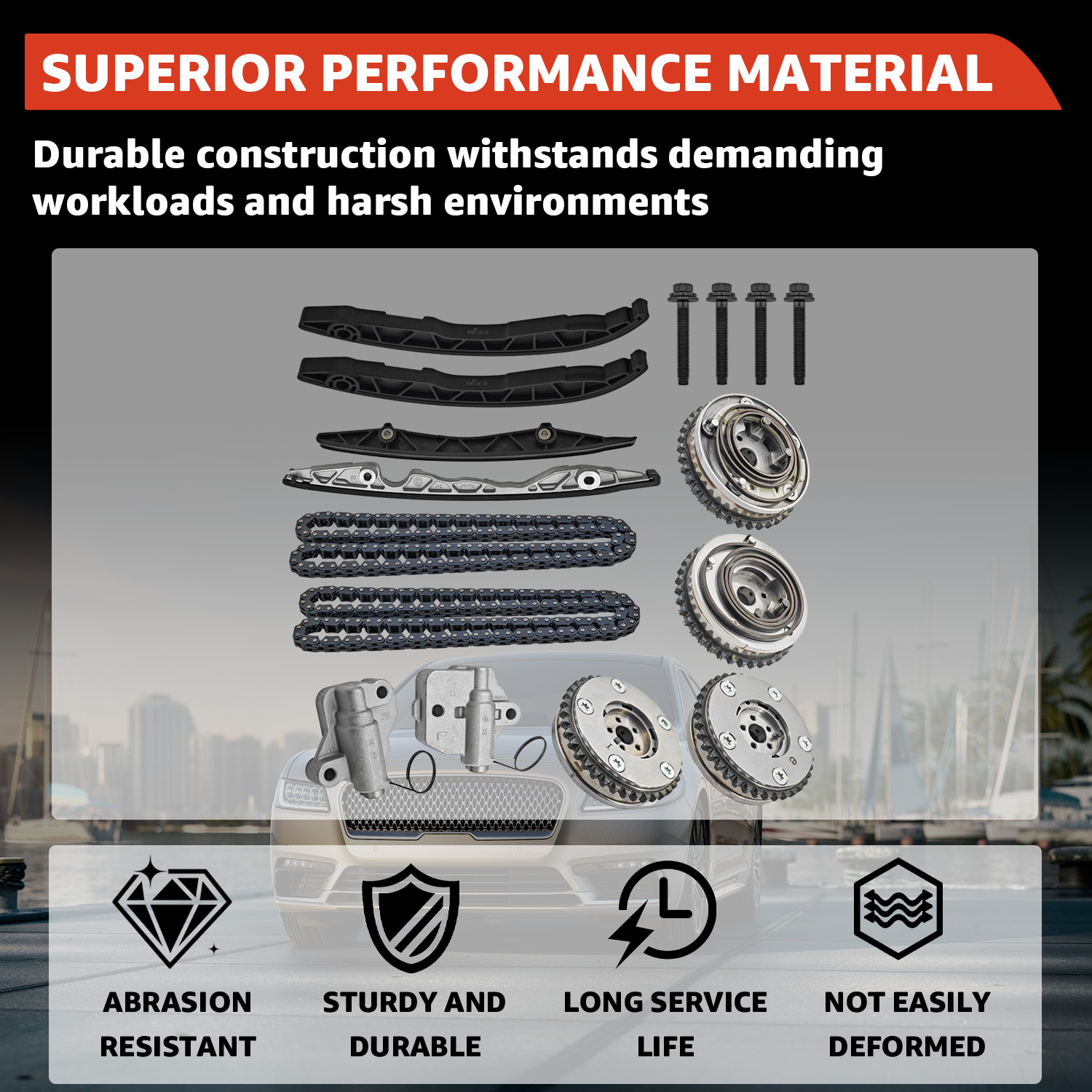 Engine Timing Chain Kit with Chains Guides Tensioners Phasers for Ford F-150 2015-2019; For Fusion Sport 2017-2019