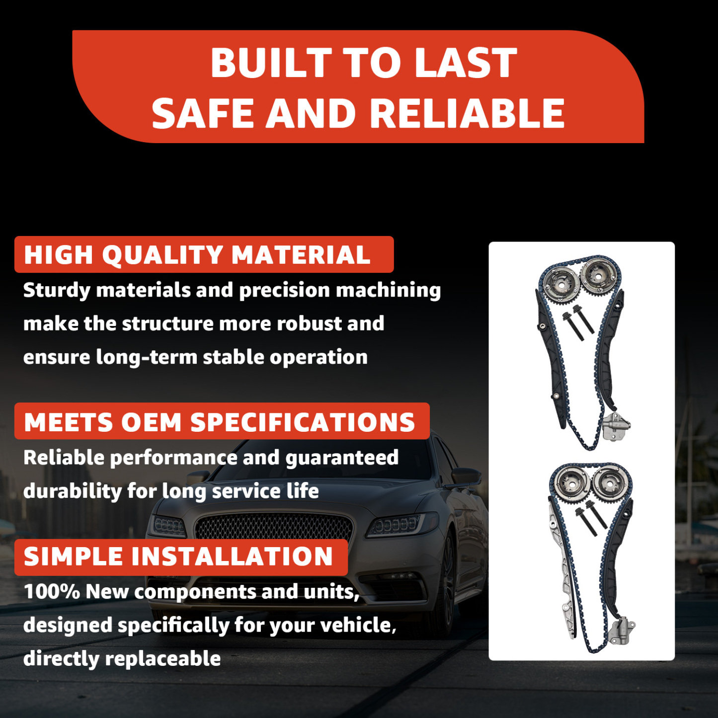 Engine Timing Chain Kit with Chains Guides Tensioners Phasers for Ford F-150 2015-2019; For Fusion Sport 2017-2019