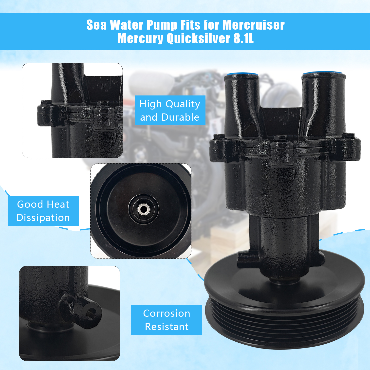 46-8M0139994 Sea Water Pump Fits for Mercruiser Mercury Quicksilver MCM 496 MAG & MIE 8.1L and HO