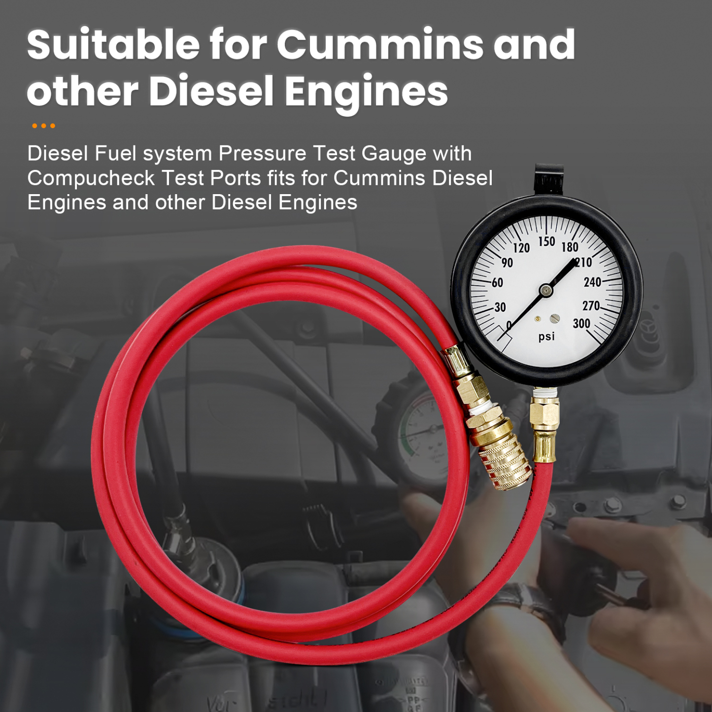 TU-32-20 Compuchek Diesel Fuel Pressure Test Gauge Fit for Cummins Diesel Engines and Other Diesel Engines Fitted with Compuchek Test Ports