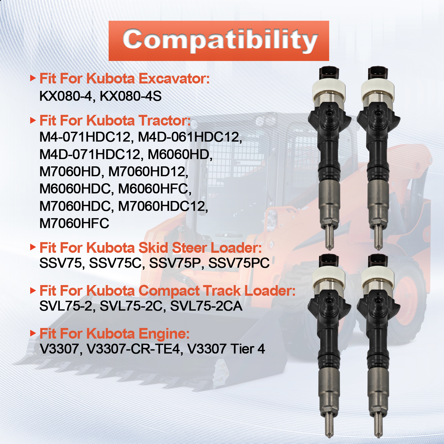 4PCS Fuel Injectors for Caterpillar C3.3B Kubota V3307 Tier 4 #1J770-53051