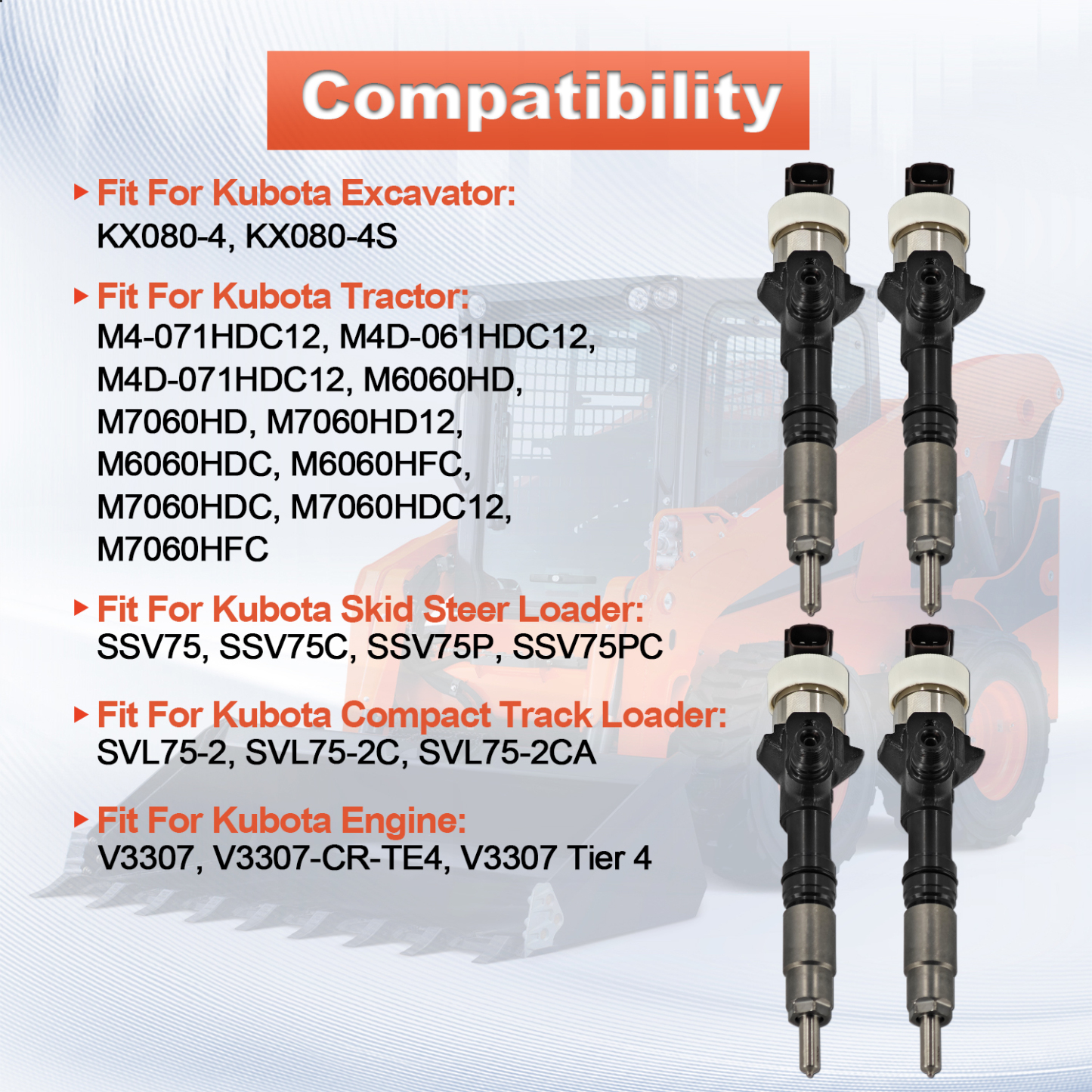 4PCS Fuel Injectors for Caterpillar C3.3B Kubota V3307 Tier 4 #1J770-53051