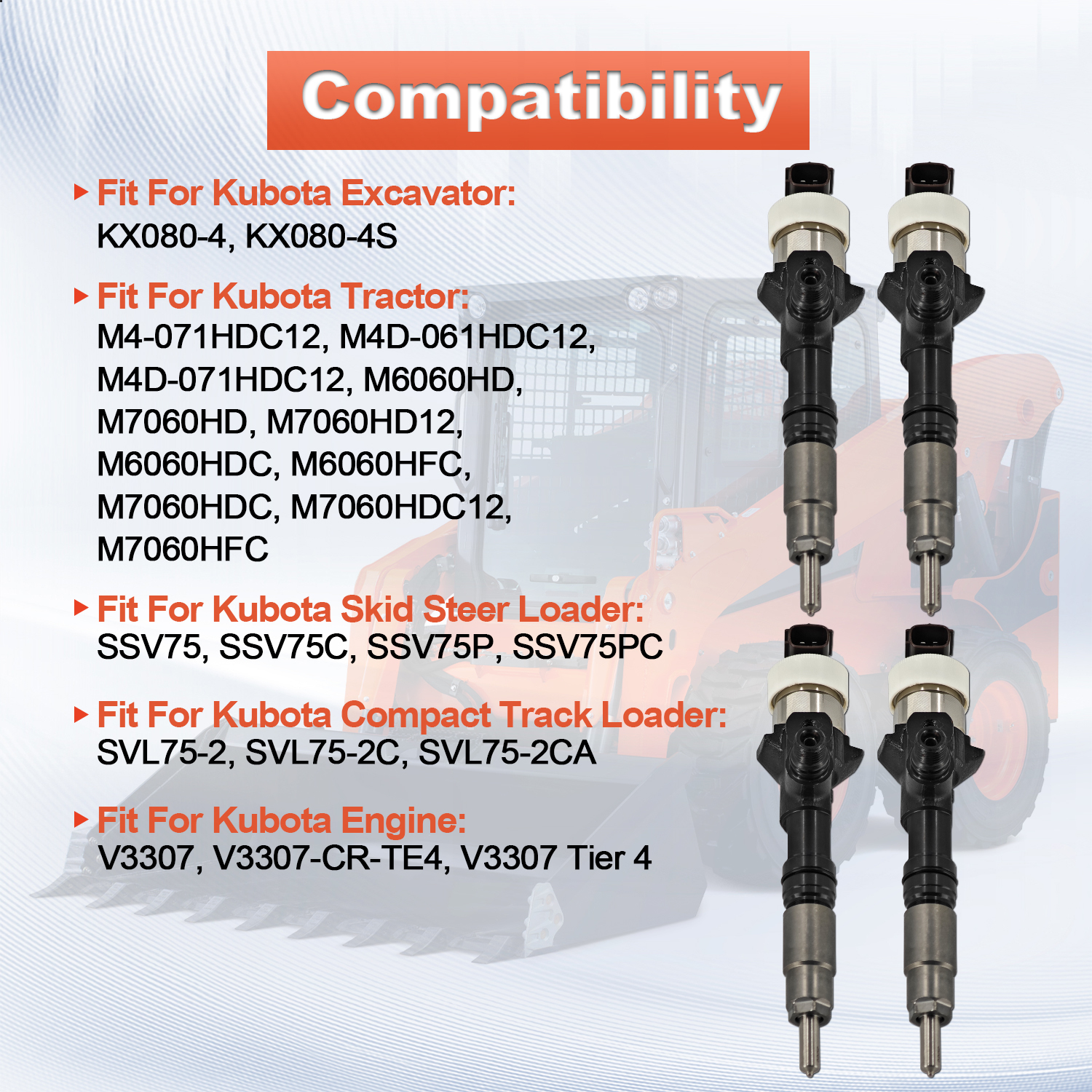 4PCS Fuel Injectors for Caterpillar C3.3B Kubota V3307 Tier 4 #1J770-53051