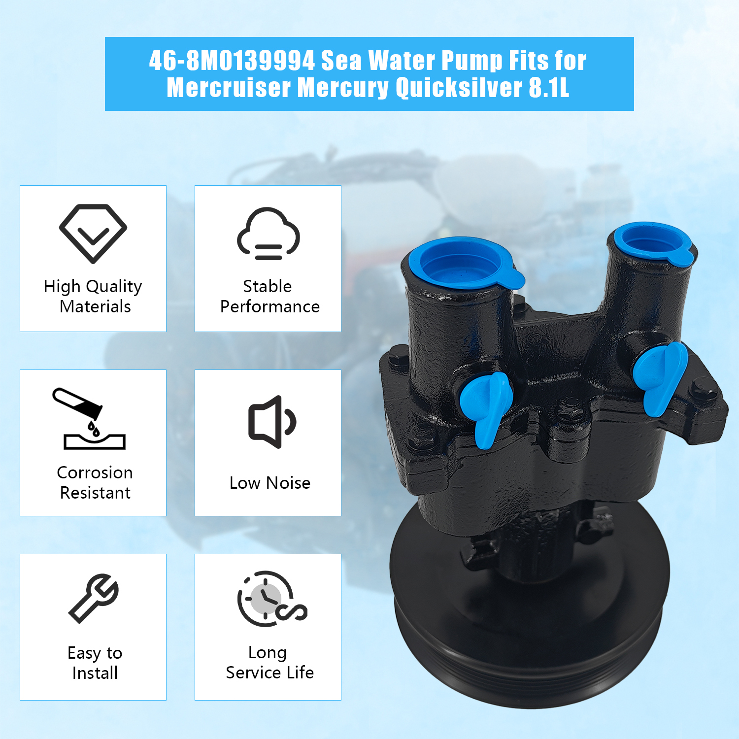 46-8M0139994 Sea Water Pump Fits for Mercruiser Mercury Quicksilver MCM 496 MAG & MIE 8.1L and HO