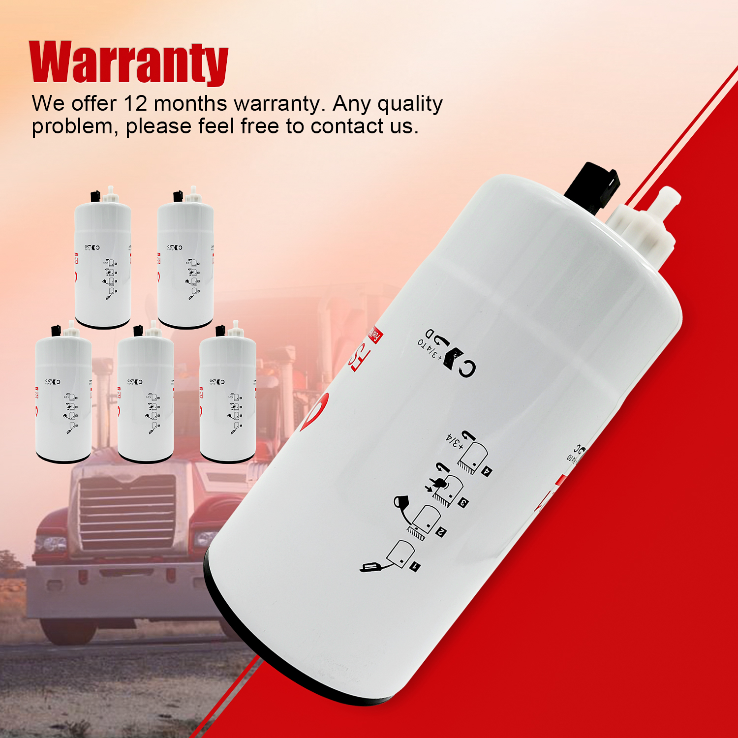 6 PCS Fuel Water Separator Cartridge FS20121 Fuel Water Separator Filter Compatible with Cummins Cummins L9, B6.7 Replaces 5444245 5528103