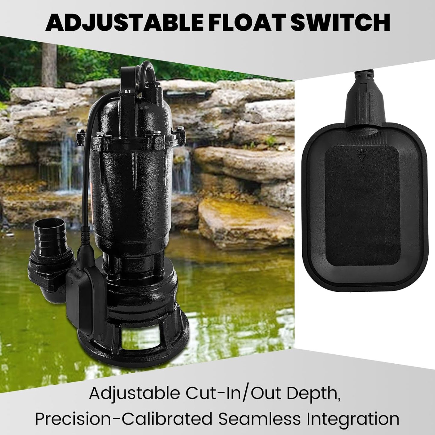 2HP 110V Sewage Grinder Pump W/Blades, 6498GPH Effluent Pump | For Sump Basin, Basement, Residential Sewage, W/ 66ft Hose and Automatic Float Switch, 1500W 2'' NPT Discharge
