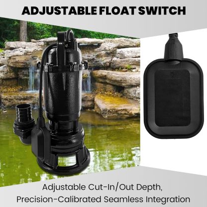 2HP 110V Sewage Grinder Pump W/Blades, 6498GPH Effluent Pump | For Sump Basin, Basement, Residential Sewage, W/ 66ft Hose and Automatic Float Switch, 1500W 2'' NPT Discharge