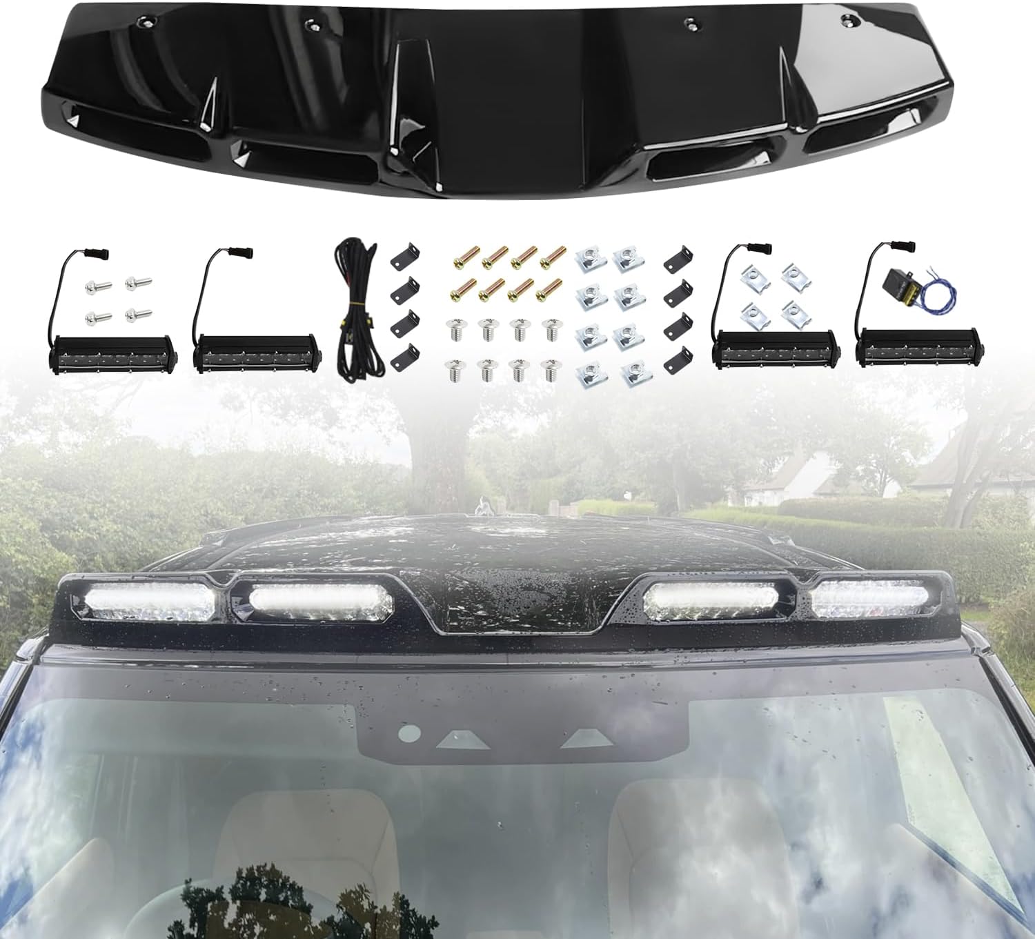 Roof Top Light Bar with 4 LED DRL Lamps for Land Rover Defender 90 110 130 2020-2025 Gloss Black Exterior Accessories
