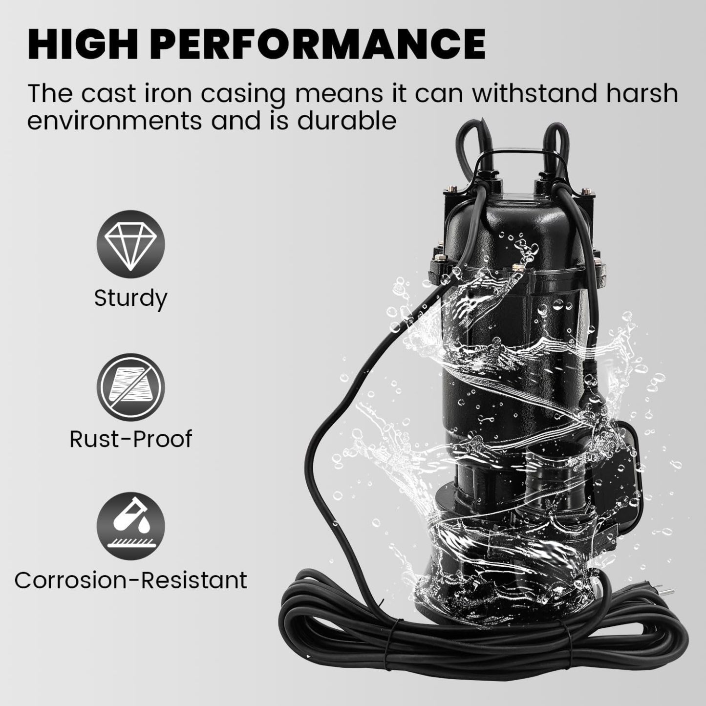 2HP 110V Sewage Grinder Pump W/Blades, 6498GPH Effluent Pump | For Sump Basin, Basement, Residential Sewage, W/ 66ft Hose and Automatic Float Switch, 1500W 2'' NPT Discharge