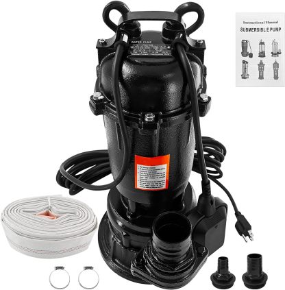 2HP 110V Sewage Grinder Pump W/Blades, 6498GPH Effluent Pump | For Sump Basin, Basement, Residential Sewage, W/ 66ft Hose and Automatic Float Switch, 1500W 2'' NPT Discharge