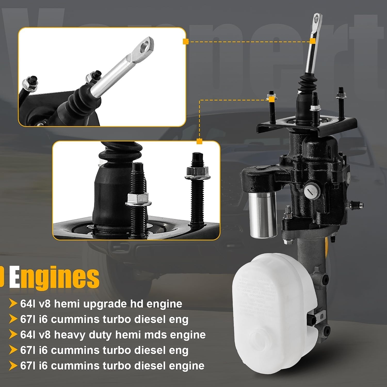 Power Brake Booster Hydro Booster w/Brake Fluid Reservoir Fits for Dodge Ram 2500/Ram 3500 6.7L 6.4L 2019-2025 #68433353AA 