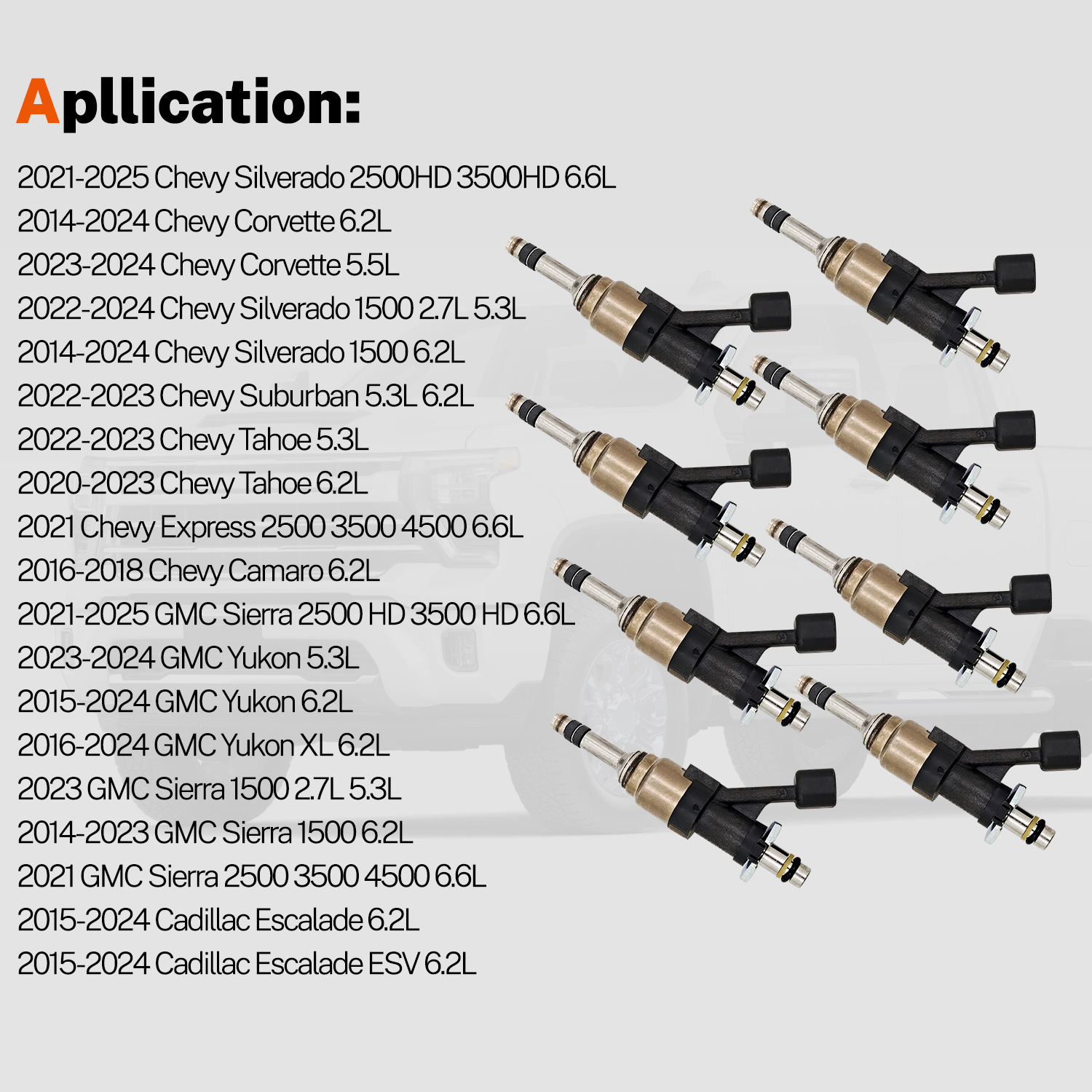 8 PCS Fuel Injectors Compatible with Chevy GMC Cadillac 6.2L&6.6L 2014-2024