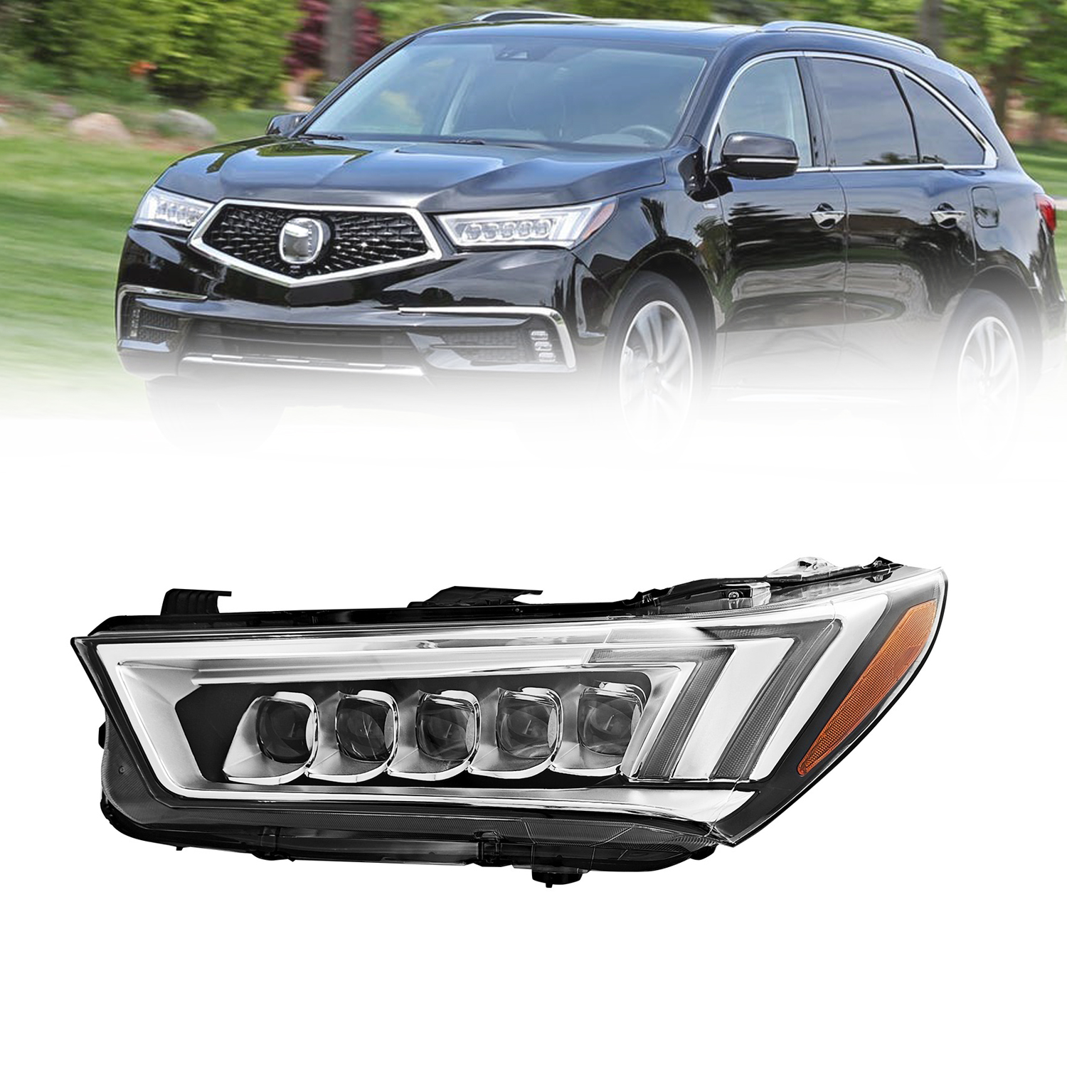 Left LED Headlight Compatible with Acura MDX 2017-2020 w/o Auto Leveling 33150TZ5A5 - Left Driver Side 