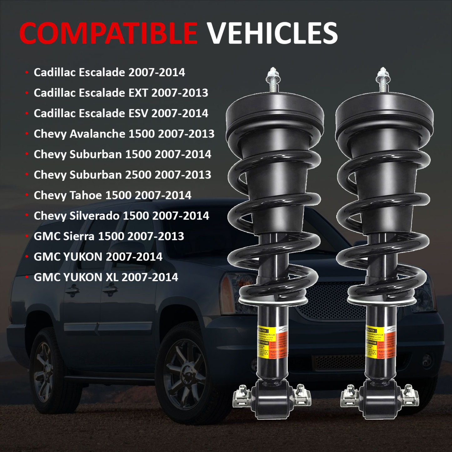 2Pcs Front Left or Right Magnetic Shock Absorber Assy Fit for 2007-2014 Cadillac Escalade Chevrolet Silverado Tahoe Suburban GMC Sierra Yukon with RPO Code Z95 (MagneRide Suspension)