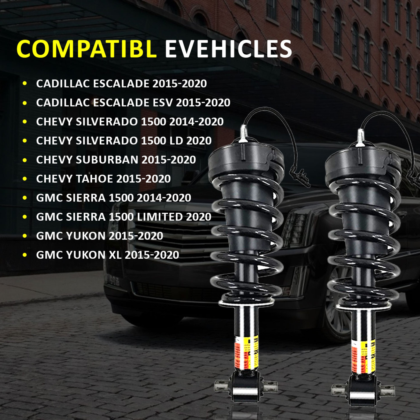 Pair Front Shock Absorber Assy w/Magnetic Ride Control Compatible with 2015-2020 Chevy Tahoe Suburban Silverado Cadillac Escalade GMC Sierra 1500 Yukon (XL) 84061228